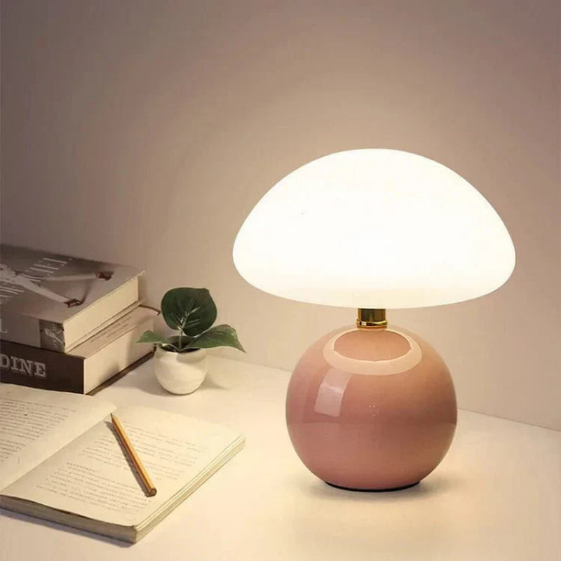 Glass Mushroom Table Lamp - Adjustable LED Light for Bedside & Desk 0