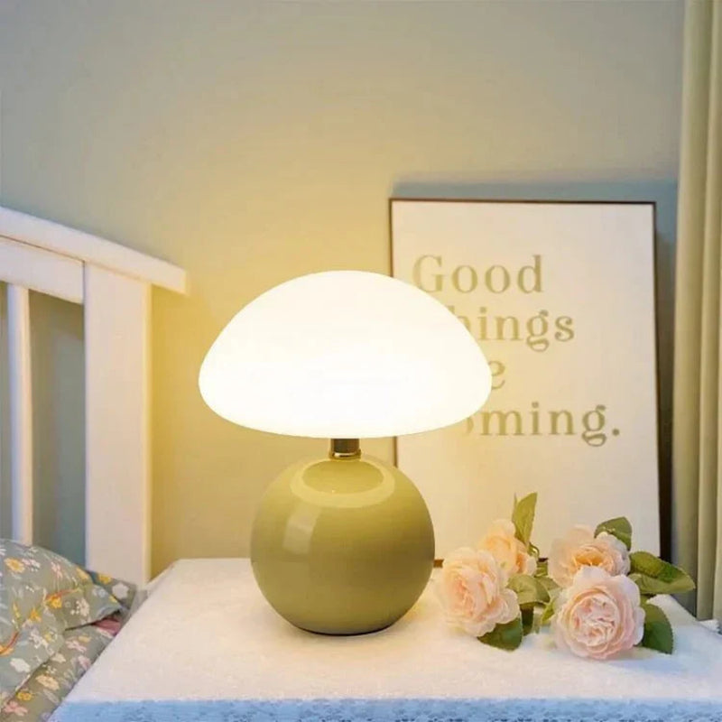 Glass Mushroom Table Lamp - Adjustable LED Light for Bedside & Desk 1