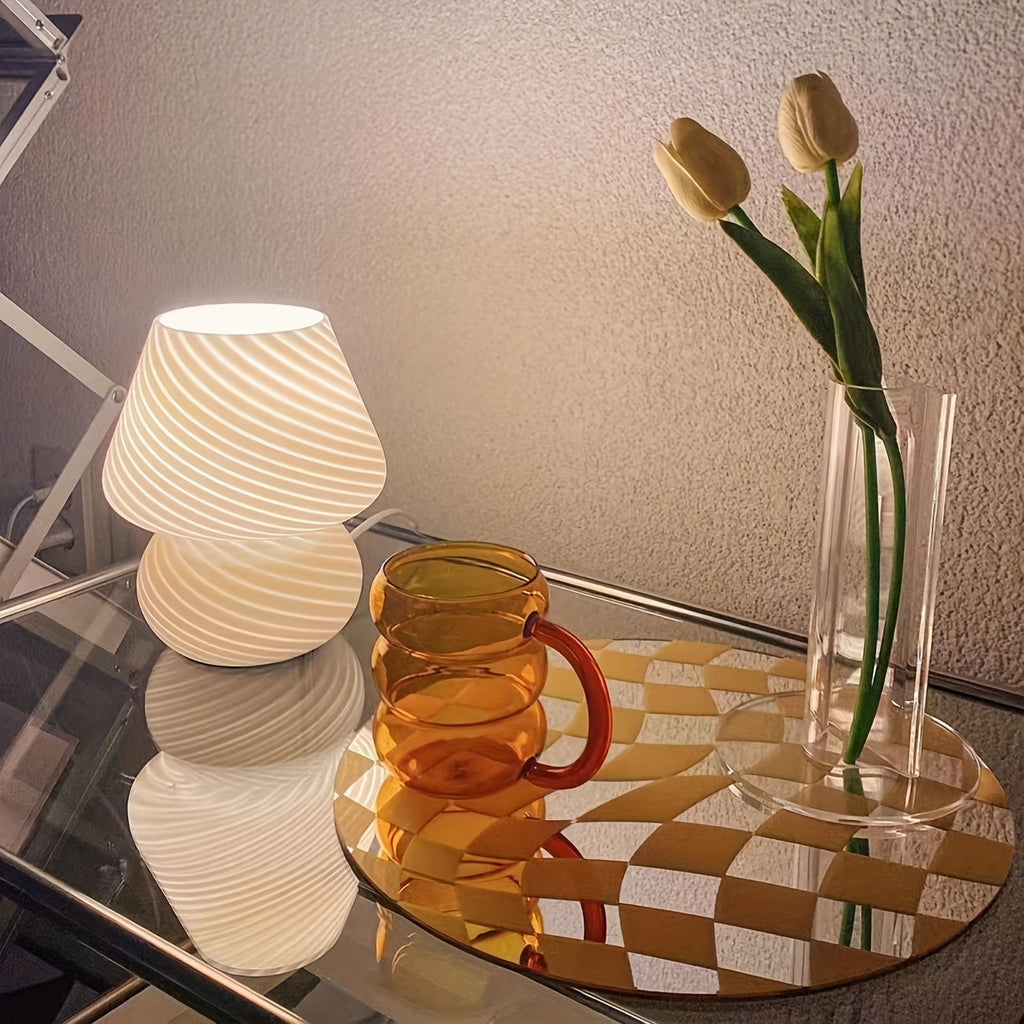 Glass Table Lamp - USB Dimmable with Unique Swirl Design 8