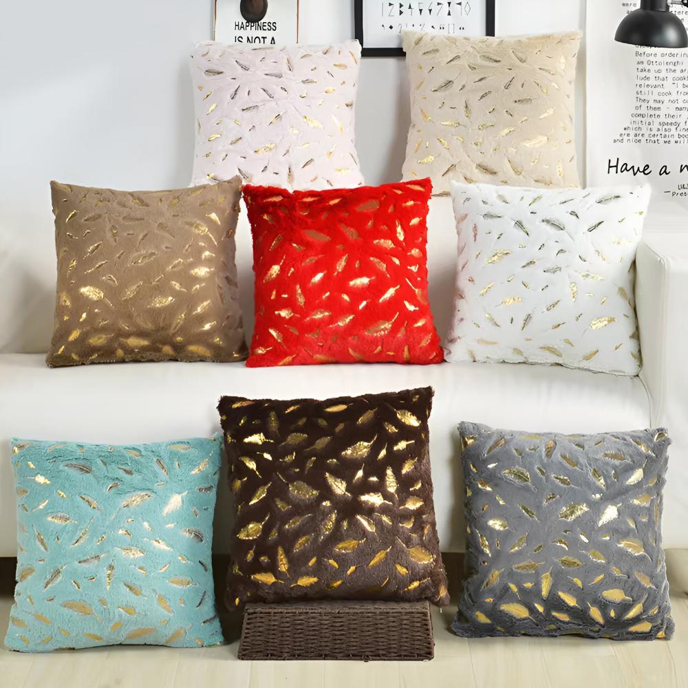 Golden Leaf Velvet Cushion Covers - Soft, Elegant Design for Sofa & Couch 1
