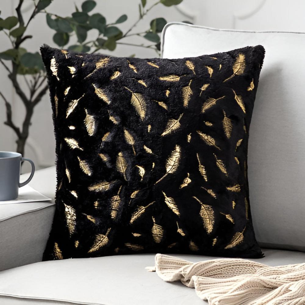 Golden Leaf Velvet Cushion Covers - Soft, Elegant Design for Sofa & Couch 3