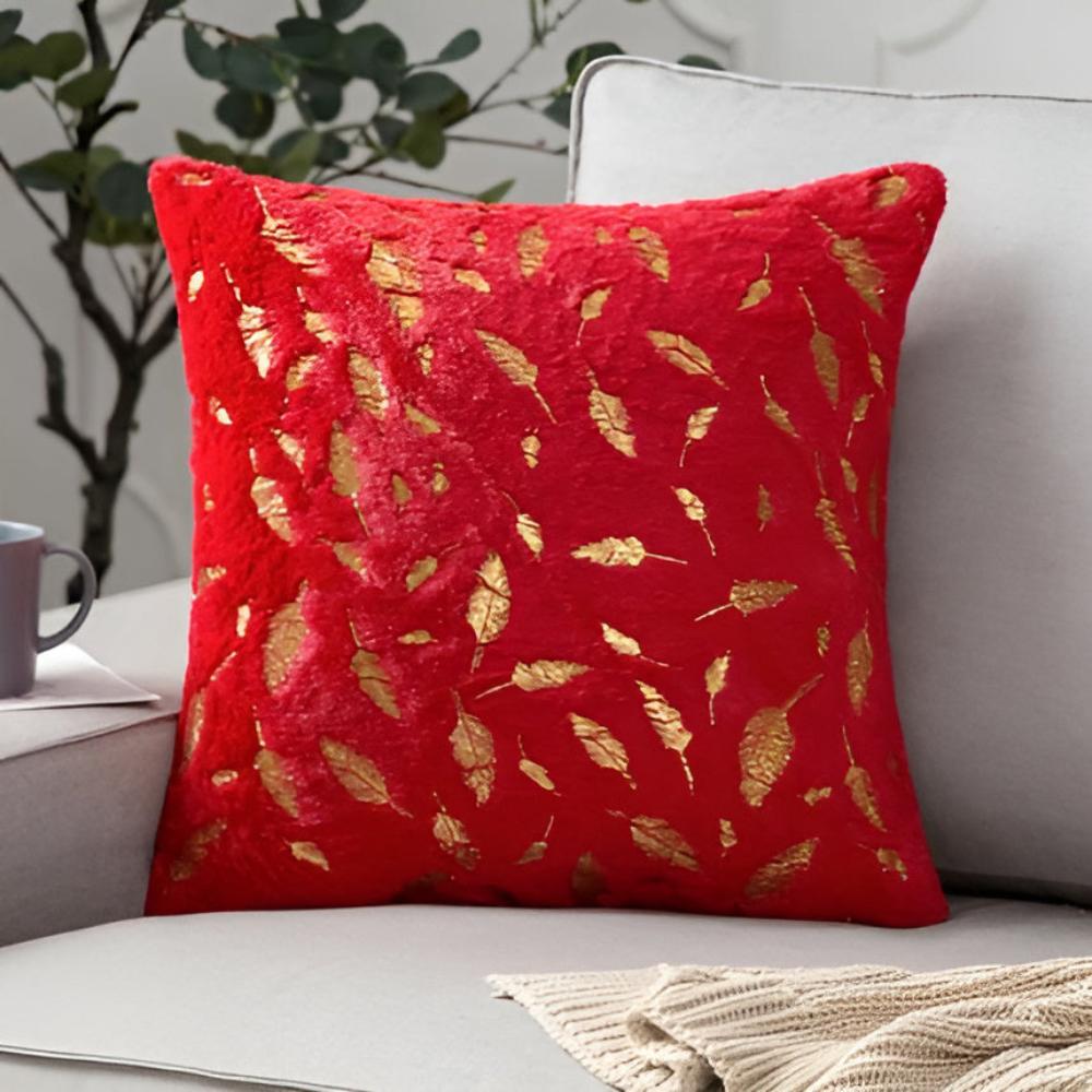 Golden Leaf Velvet Cushion Covers - Soft, Elegant Design for Sofa & Couch 4