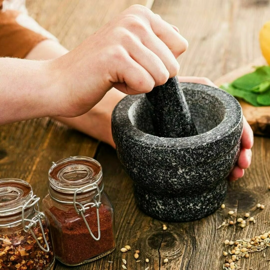Granite Mortar and Pestle Set - Durable Kitchen Essential for Spices 5
