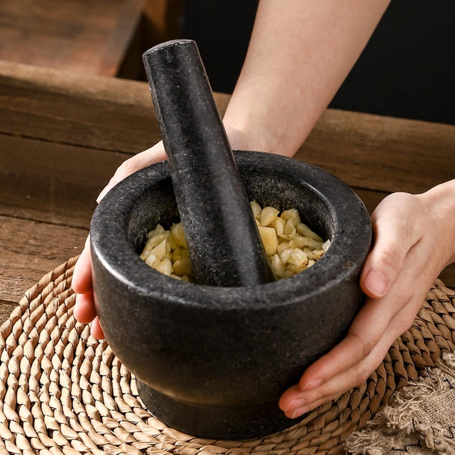 Granite Mortar and Pestle Set – Durable Natural Stone for Effortless Grinding, Perfect Kitchen Essential, Handcrafted Quality 2