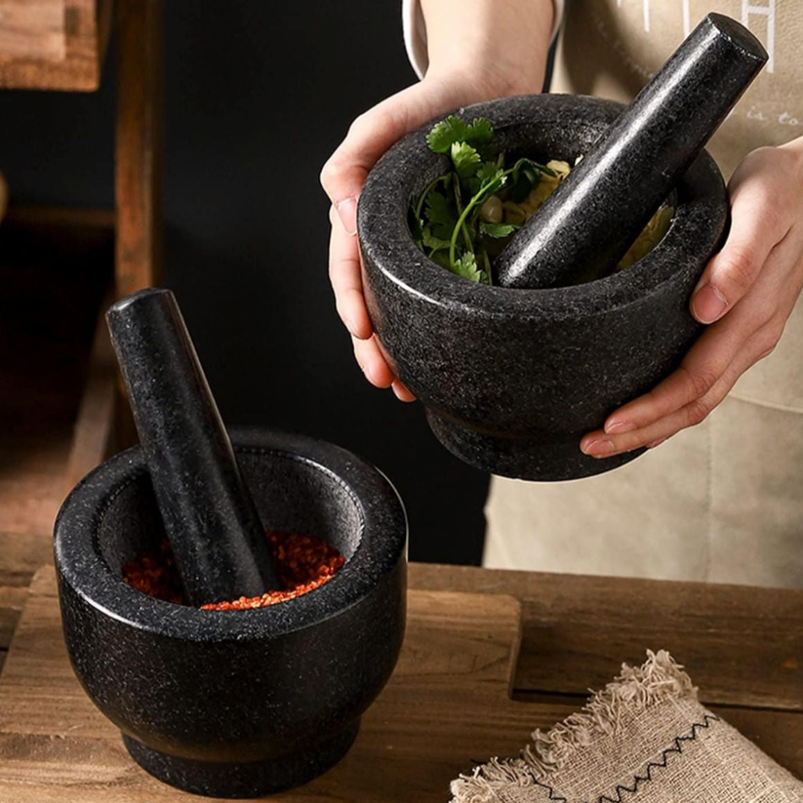 Granite Mortar and Pestle Set – Durable Natural Stone for Effortless Grinding, Perfect Kitchen Essential, Handcrafted Quality 6