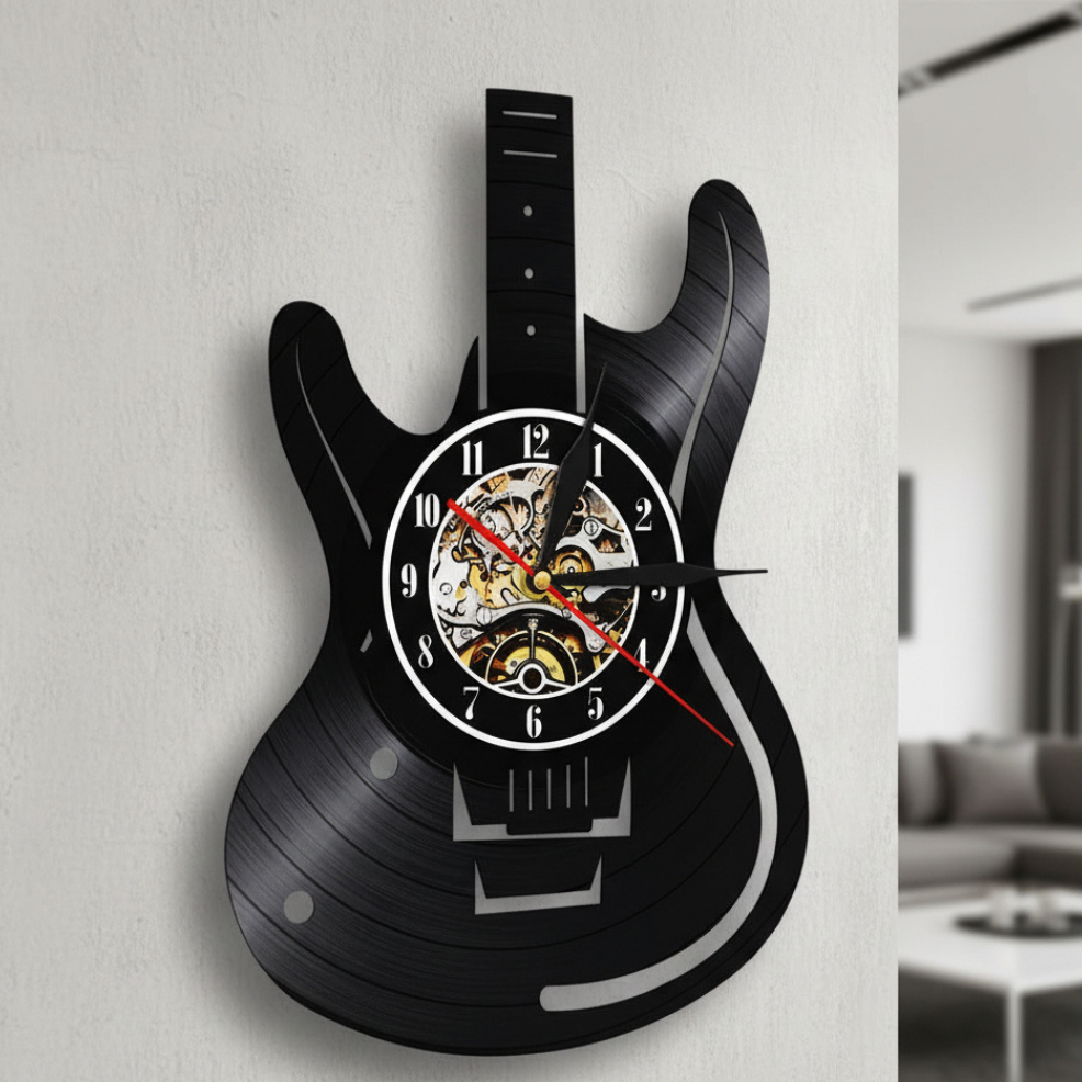 Guitar Vinyl Wall Clock - Unique Vintage Design for Music Lovers 1