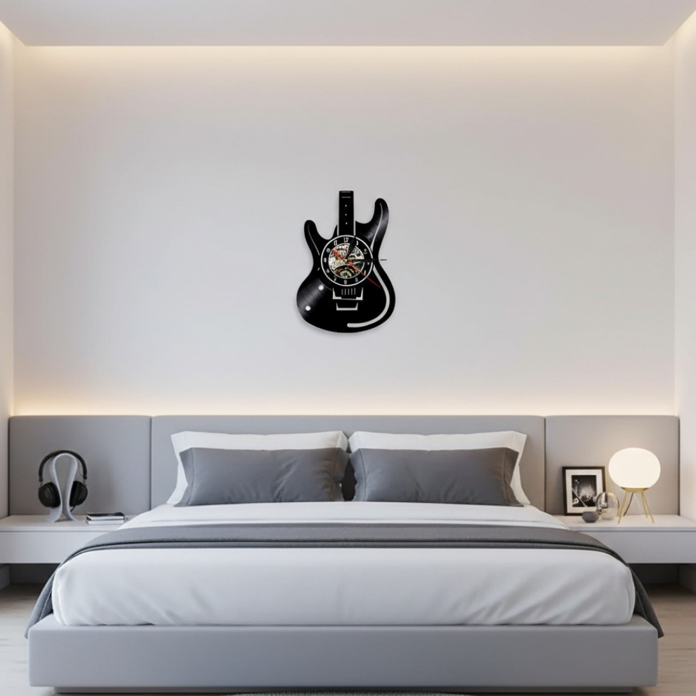 Guitar Vinyl Wall Clock - Unique Vintage Design for Music Lovers 2