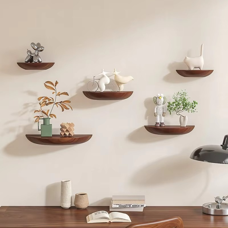 Half-Round Wooden Floating Shelf – Modern Wall-Mounted Display for Stylish Storage in Home and Bathroom 0