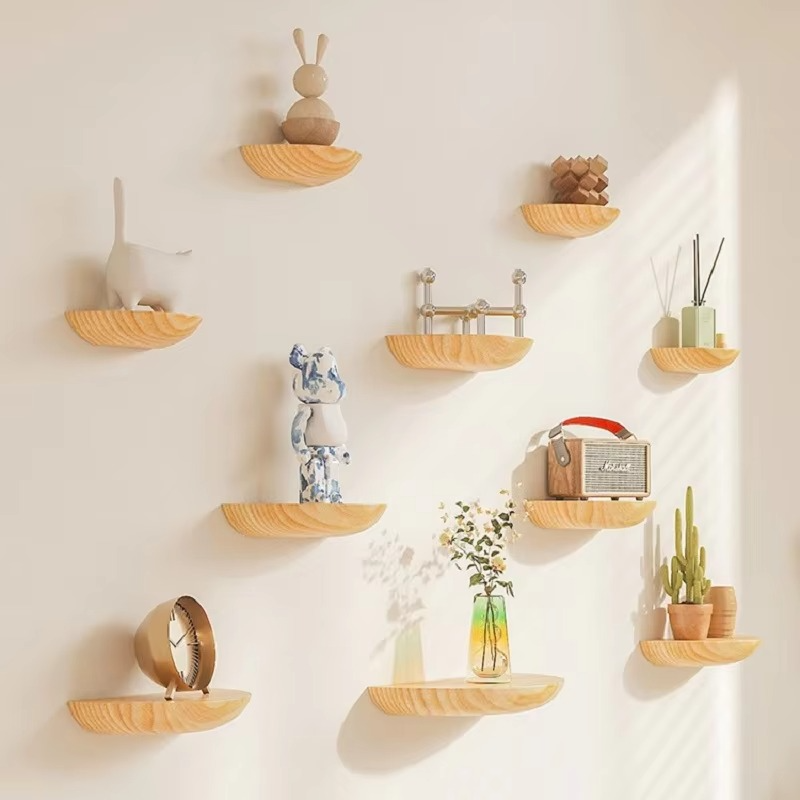 Half-Round Wooden Floating Shelf – Modern Wall-Mounted Display for Stylish Storage in Home and Bathroom 1