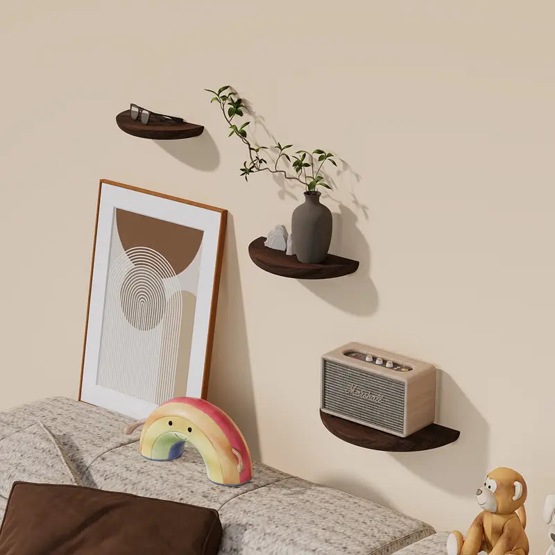 Half-Round Wooden Floating Shelf – Modern Wall-Mounted Display for Stylish Storage in Home and Bathroom 2