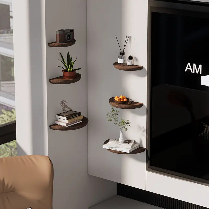 Half-Round Wooden Floating Shelf – Modern Wall-Mounted Display for Stylish Storage in Home and Bathroom 4