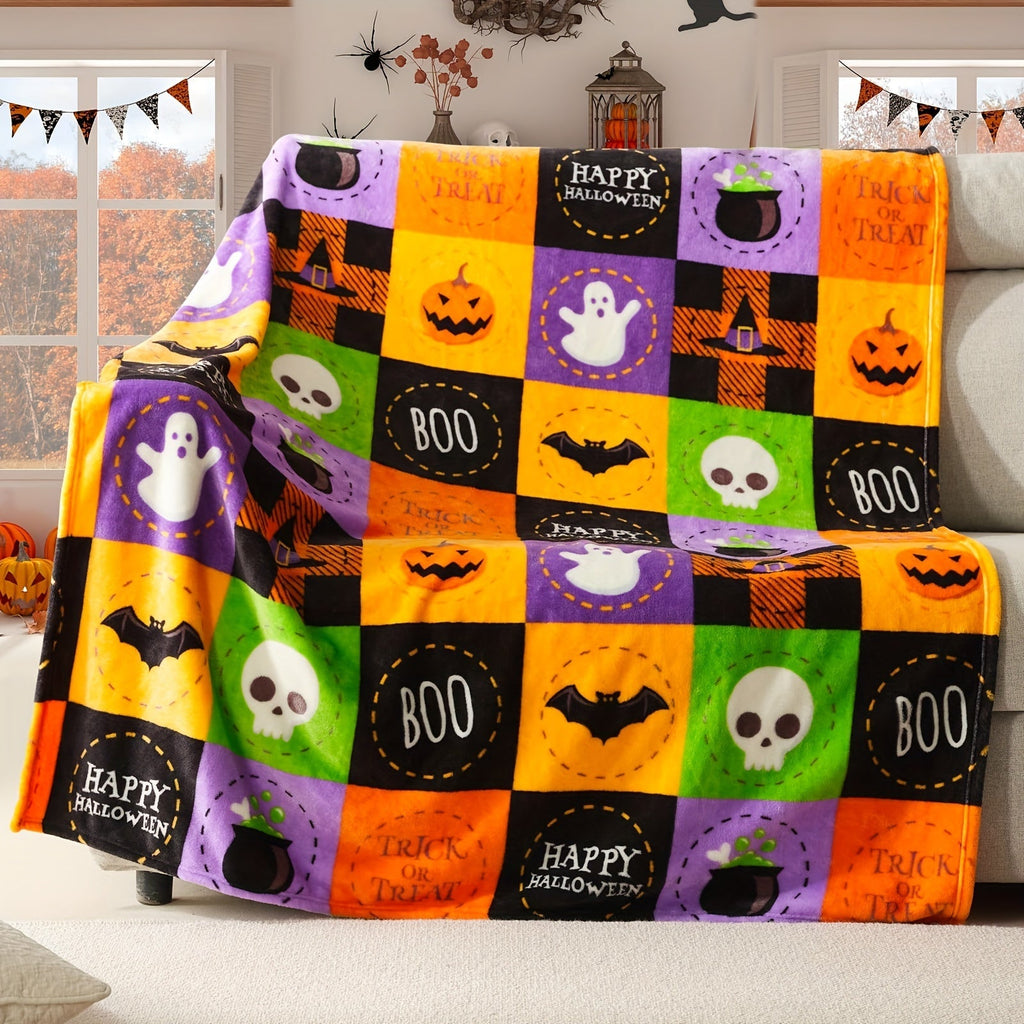 Halloween Fleece Plaid Blanket - Soft Flannel for Cozy Decor 0
