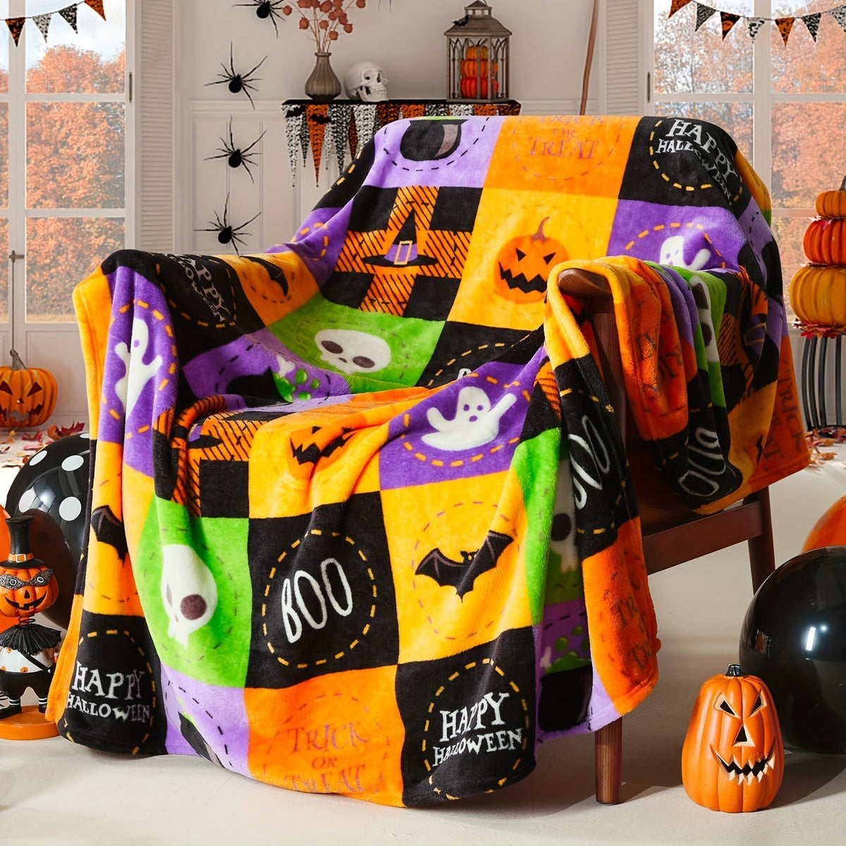 Halloween Fleece Plaid Blanket - Soft Flannel for Cozy Decor 1