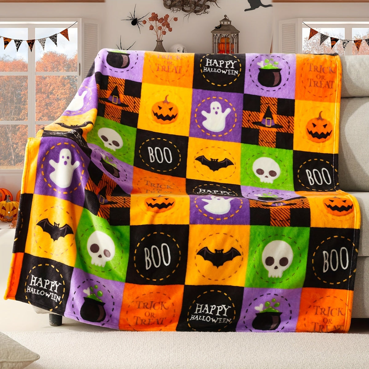 Halloween Fleece Plaid Blanket - Soft Flannel for Cozy Decor 5