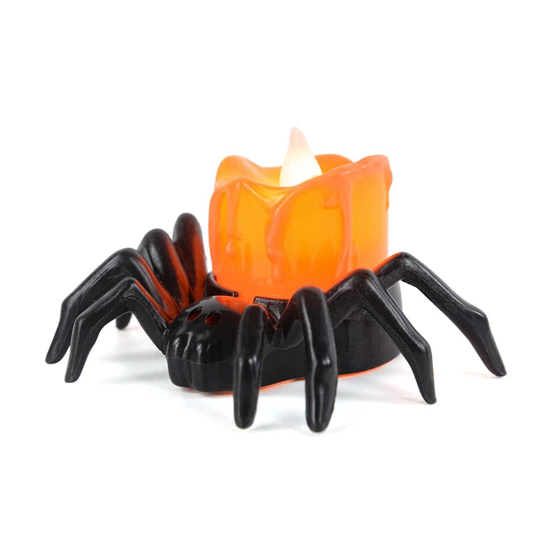 Halloween LED Candle Pumpkin Spider Holder Flickering Flameless Light