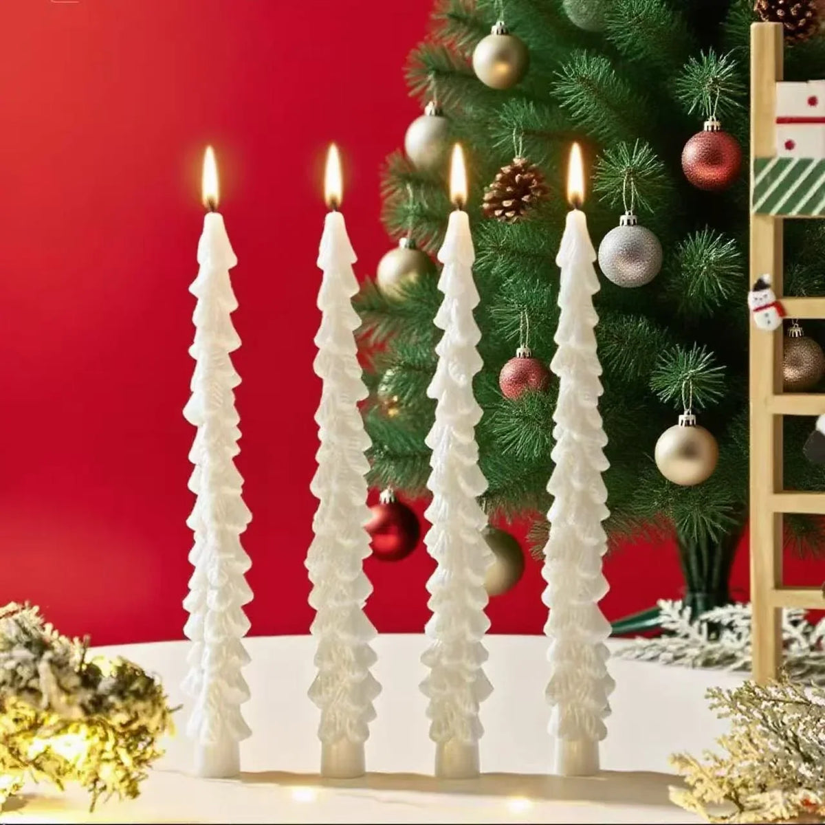 Handcrafted Christmas Tree Scented Candle in Soy Wax – Decorative Holiday Candle in Green, Red, White, Pink, and Violet 11