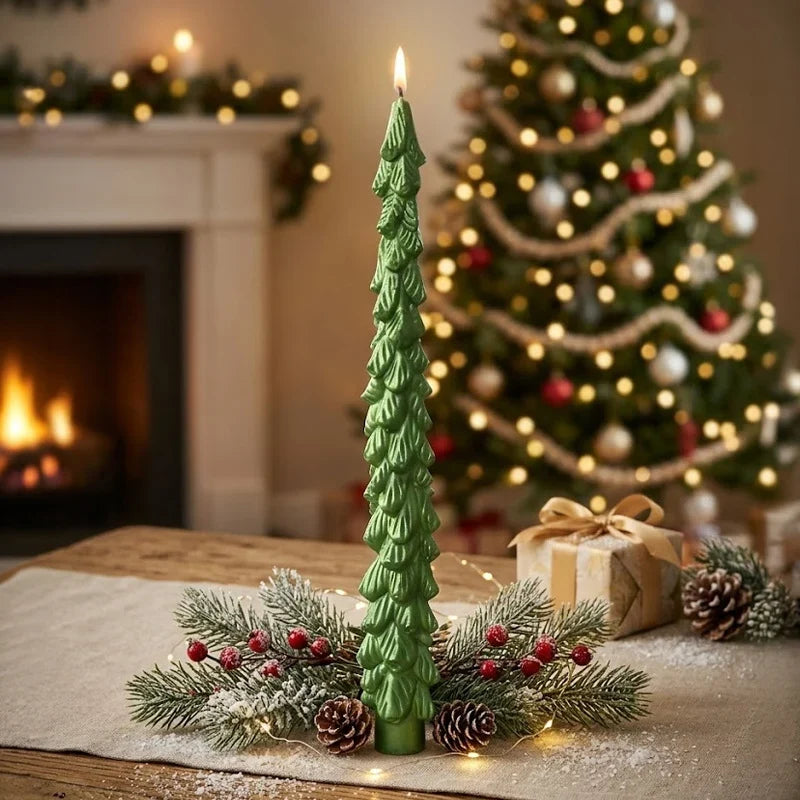 Handcrafted Christmas Tree Scented Candle in Soy Wax – Decorative Holiday Candle in Green, Red, White, Pink, and Violet 4