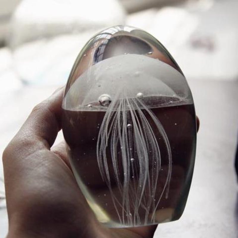 Handmade Glowing Glass Jellyfish Figurine - Unique Desk Decor & Paperweight 0