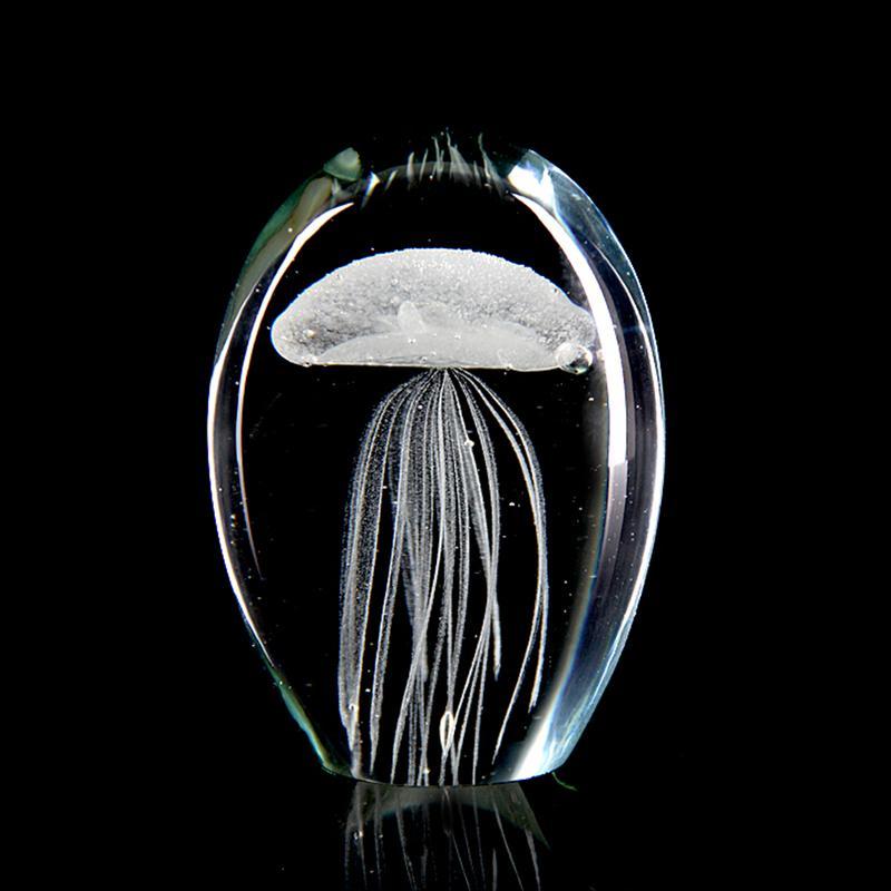 Handmade Glowing Glass Jellyfish Figurine - Unique Desk Decor & Paperweight 1