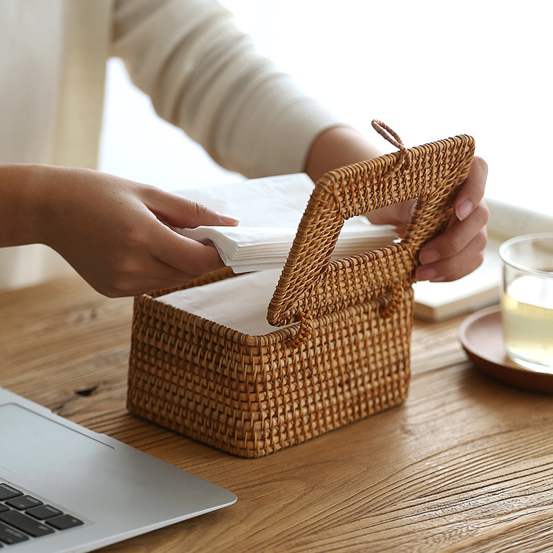 Handmade Rattan Tissue Box Cover - Durable, Stylish Design for Home Décor 1