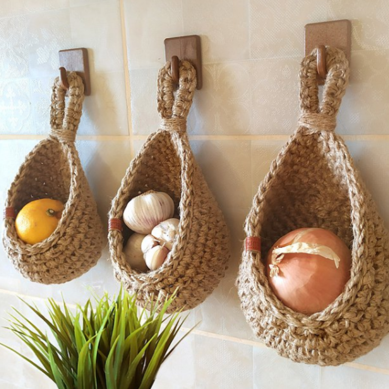 Hanging Wall Basket Jute Rope Handmade Storage Organizer 9