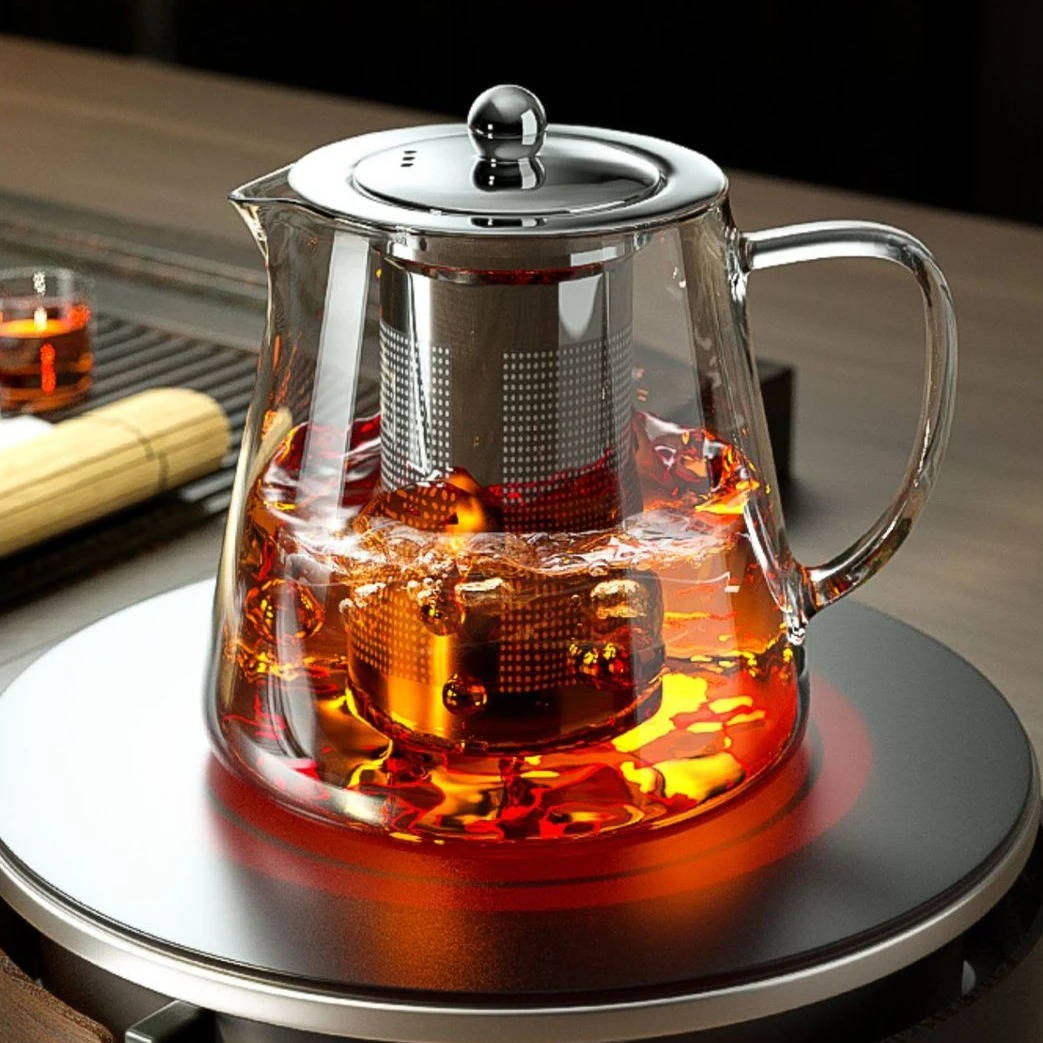Heat Resistant Glass Teapot with Infuser - Elegant Design & 45.6 Oz Capacity 0