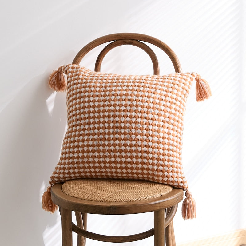 Herringbone Knit Pillow Covers with Tassels – 18x18 Inches, Durable Polyester Blend, 7 Color Options 2