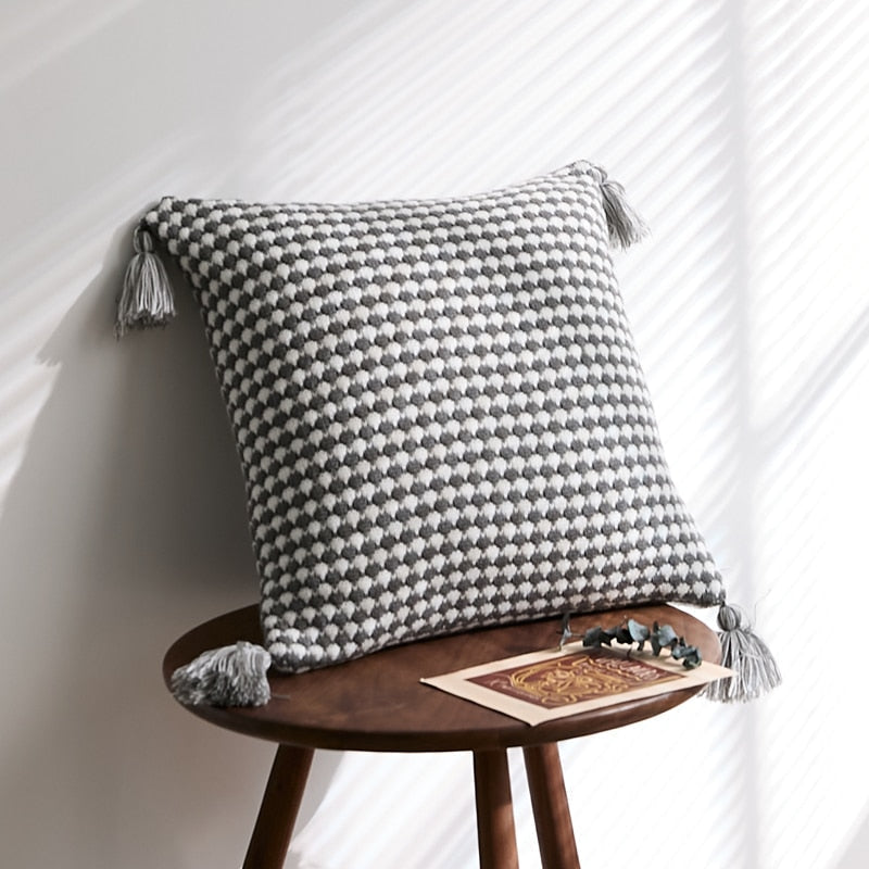 Herringbone Knit Pillow Covers with Tassels – 18x18 Inches, Durable Polyester Blend, 7 Color Options 3