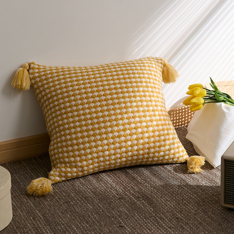 Herringbone Knit Pillow Covers with Tassels – 18x18 Inches, Durable Polyester Blend, 7 Color Options 4