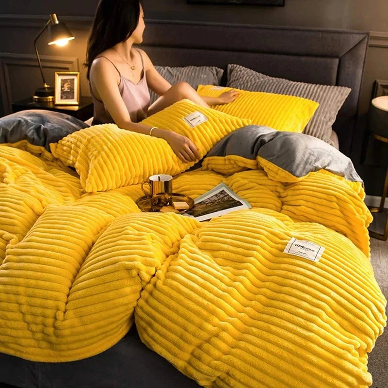 Velvet Fleece Duvet Cover Set with Pillowcases-Duvet cover-Homely Dreams-Yellow-150x200cm incl. 2 Pillowcases-Homely Dreams