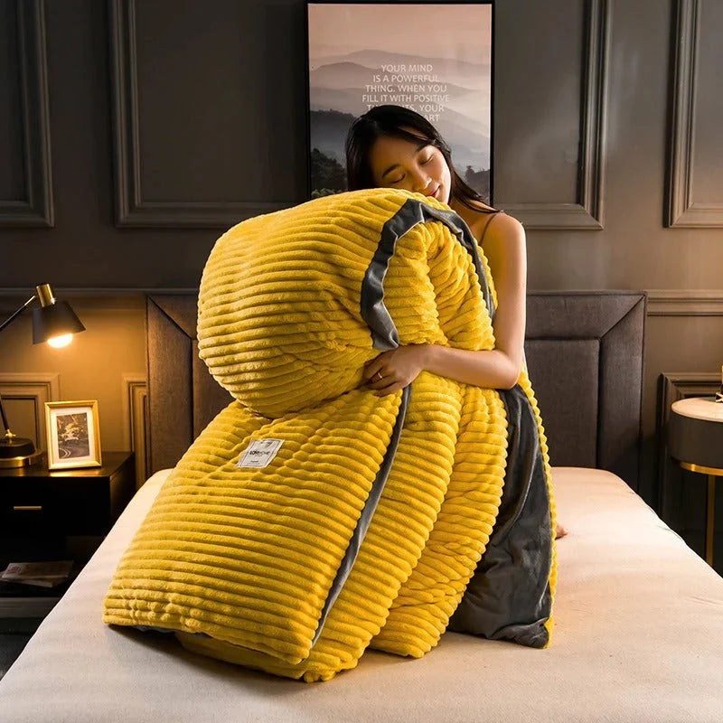 Velvet Fleece Duvet Cover Set with Pillowcases-Duvet cover-Homely Dreams-Yellow-150x200cm incl. 2 Pillowcases-Homely Dreams
