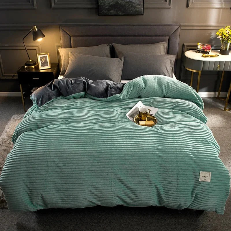 Velvet Fleece Duvet Cover Set with Pillowcases-Duvet cover-Homely Dreams-Yellow-150x200cm incl. 2 Pillowcases-Homely Dreams