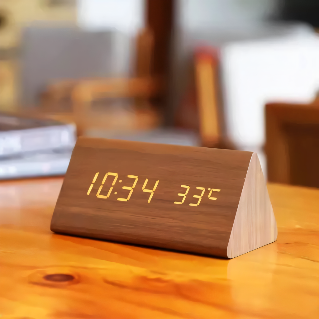 Modern Wooden LED Digital Alarm Clock Ð Smart Bedside Clock with Adjustable LED Display 2