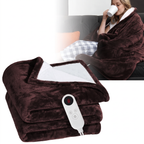 Electric Heated Flannel Blanket, 6 Heat Settings, Brown and White-Blanket-Homely Dreams-Default-Homely Dreams