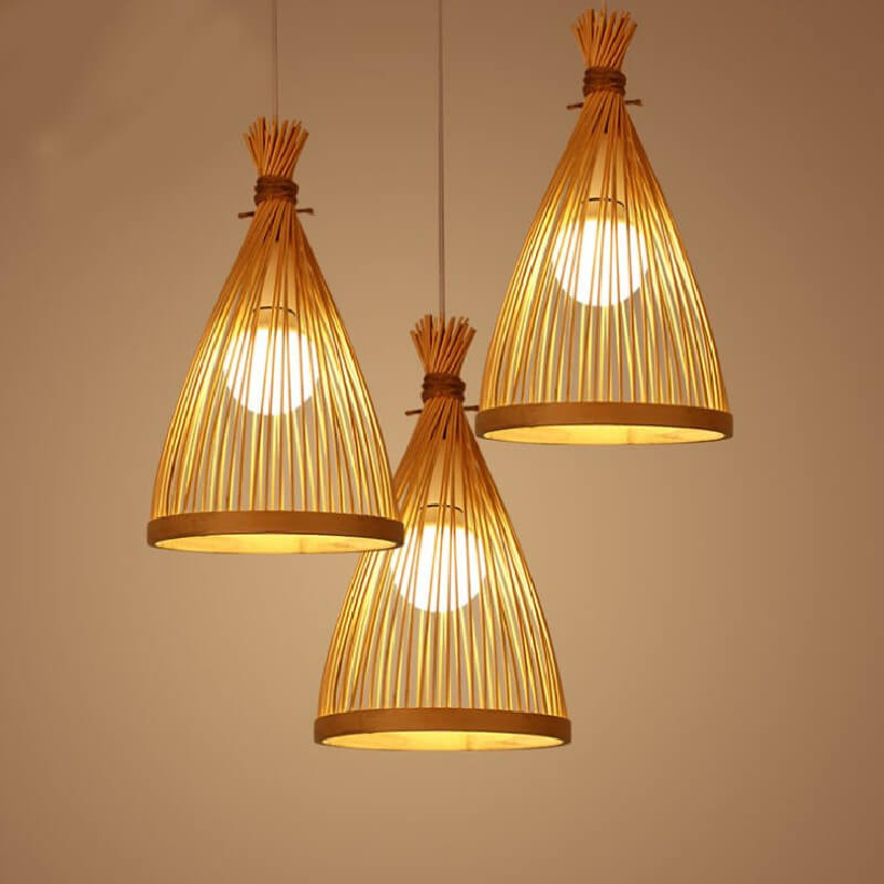 Japanese Style Bamboo Pendant Light – Modern Conical Kitchen Pendant Lighting for Living Room, Café, Adjustable Height 6