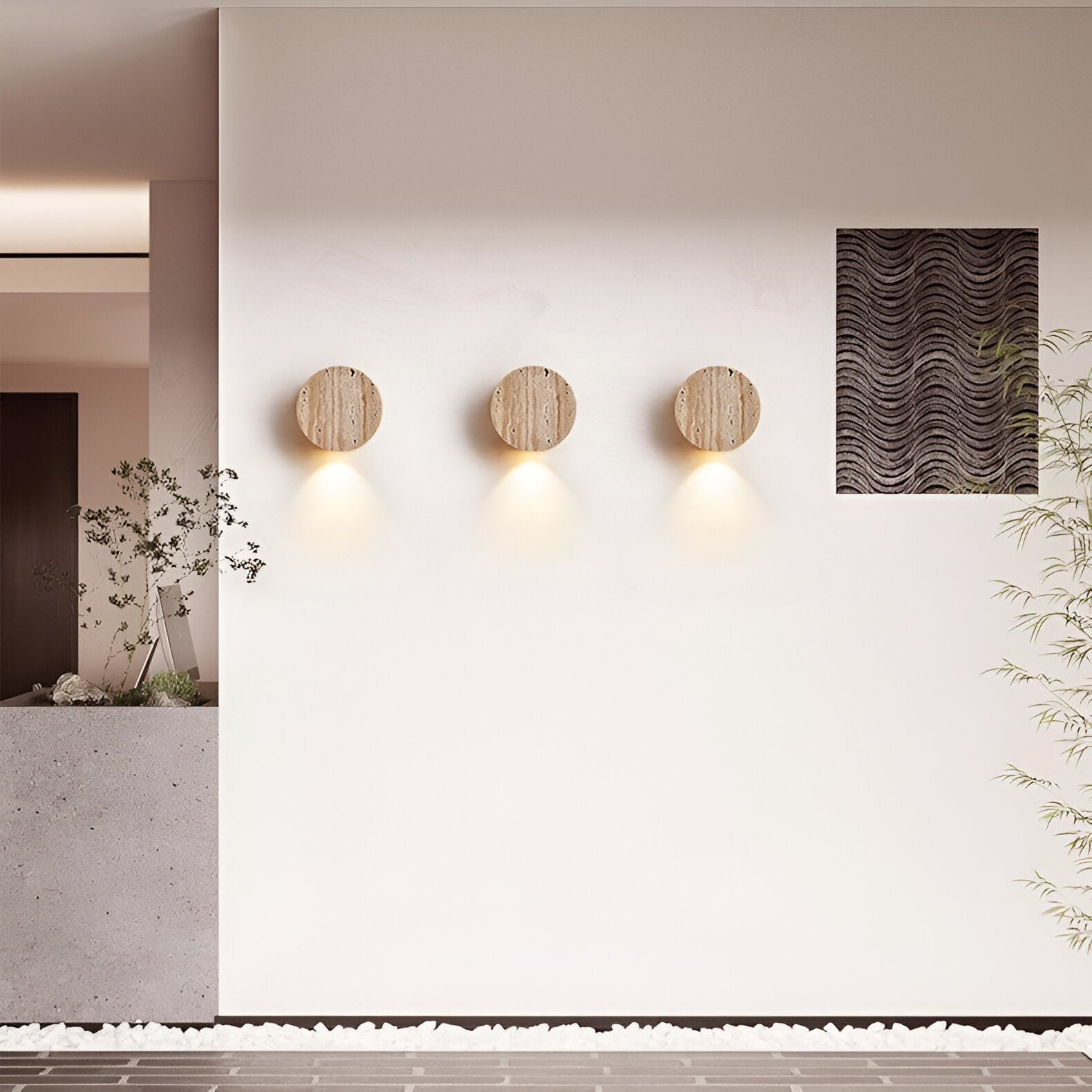 Japanese Wabi-Sabi Travertine Wall Sconce - Up/Down LED Wall Lighting for Bedroom and Hallway 2