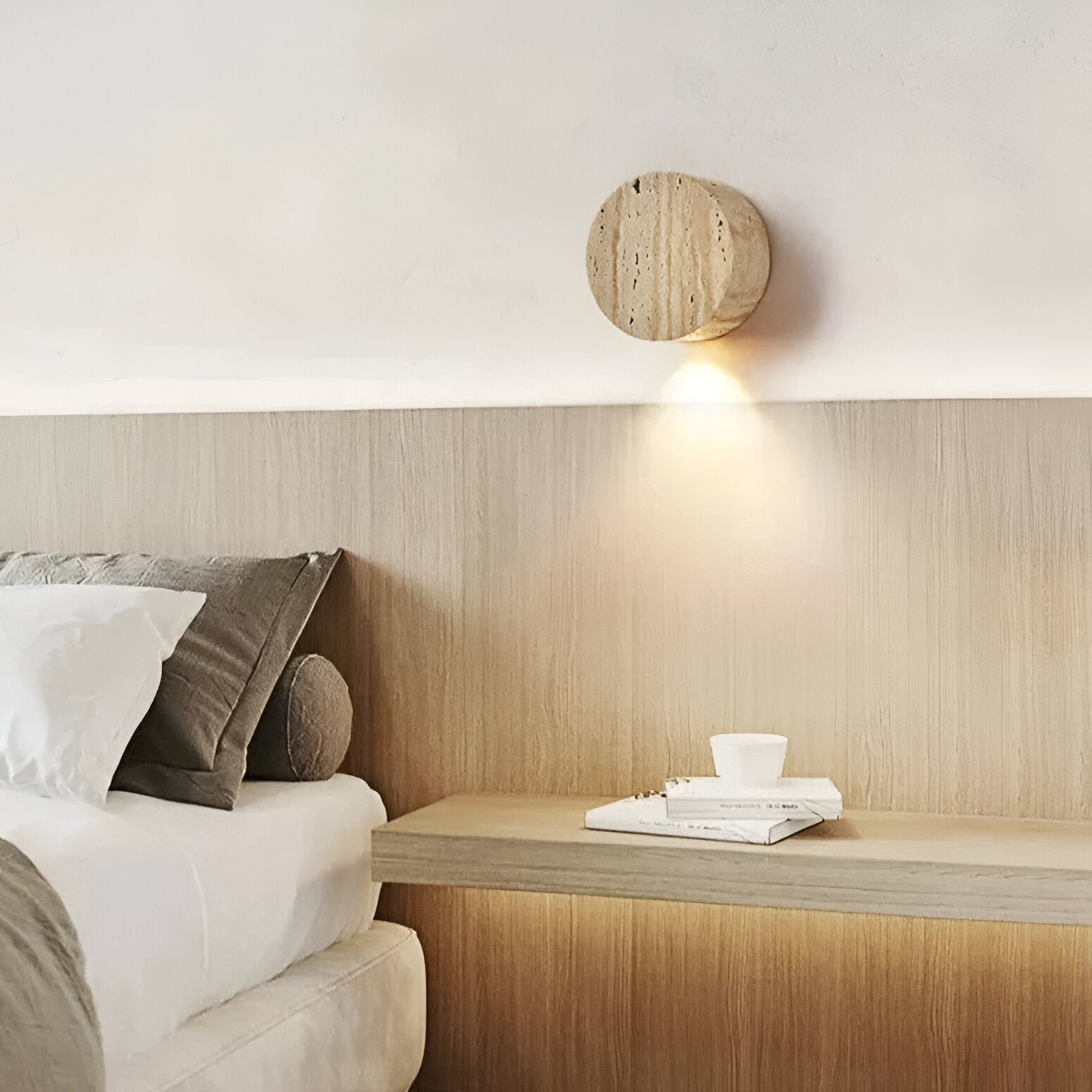 Japanese Wabi-Sabi Travertine Wall Sconce - Up/Down LED Wall Lighting for Bedroom and Hallway 7