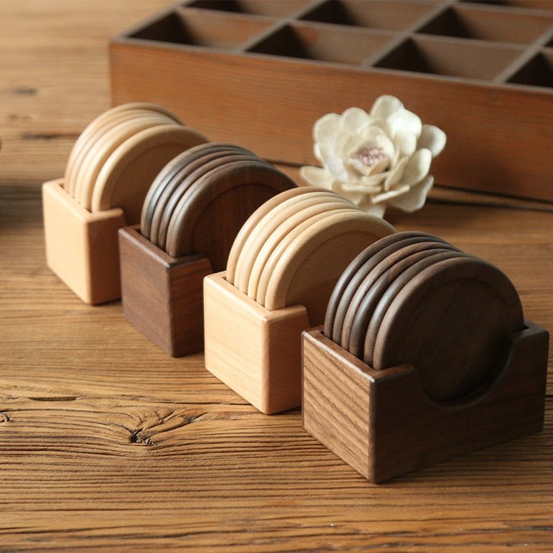 Japanese Wooden Coaster Set - Elegant Black Coasters for Home Decor 2