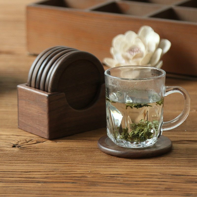 Japanese Wooden Coaster Set - Elegant Black Coasters for Home Decor 4