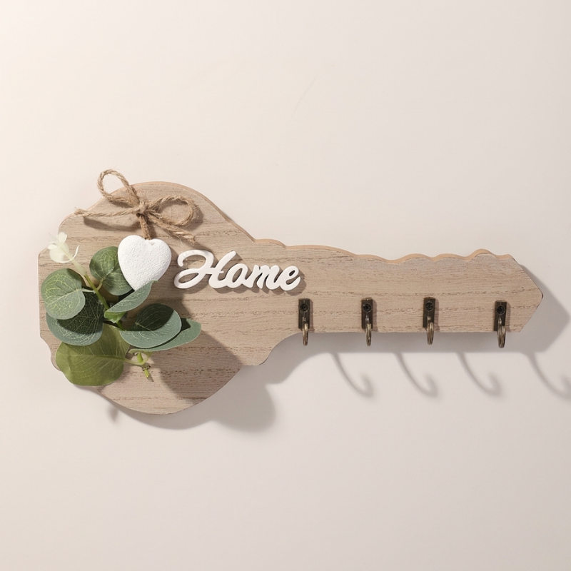 Key Holder Wall Mount Composite Wood 4 Hooks 1