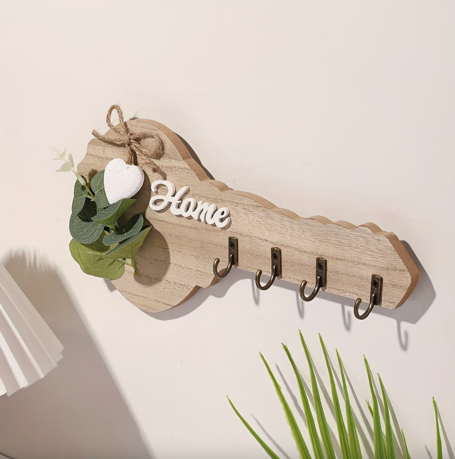 Key Holder Wall Mount Composite Wood 4 Hooks 2
