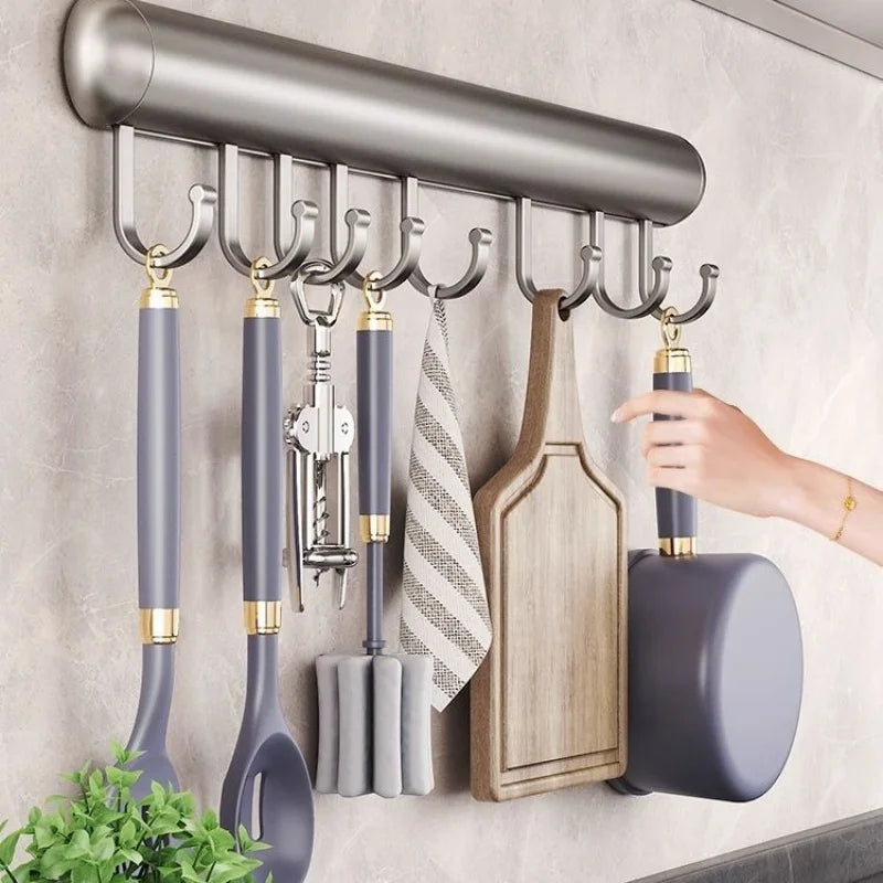 Kitchen Hook Rack - Durable Space Aluminum Organizer with 6 or 10 Hooks 0