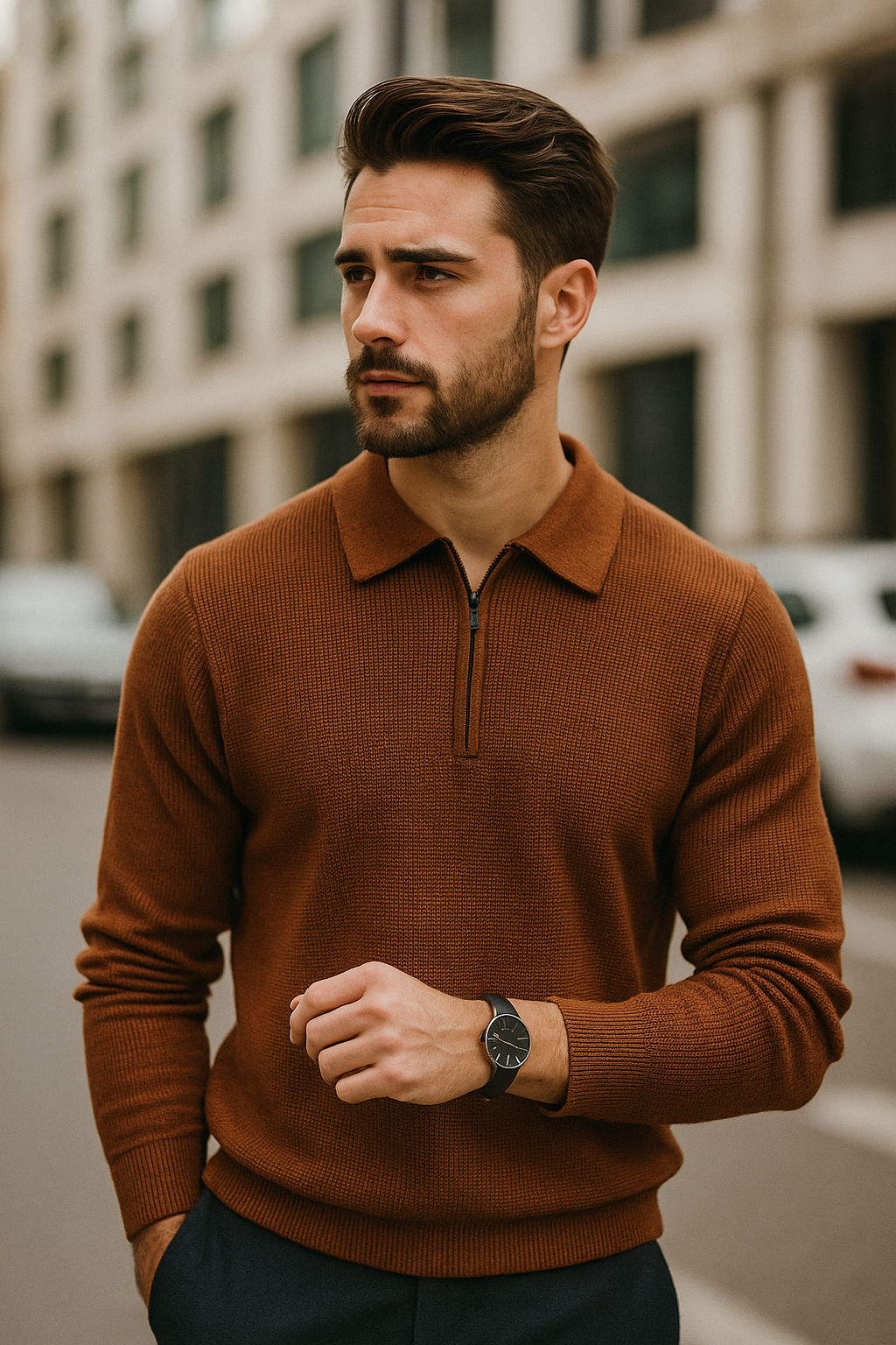 Kwartrits Trui Heren met Wafelstructuur – Ademend en Getailleerd voor Casual en Semi-Formele Looks 0