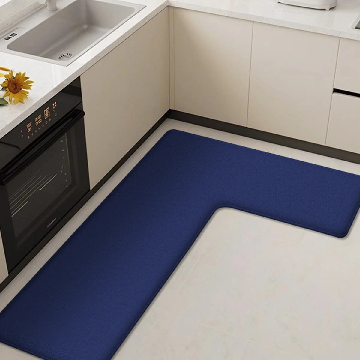 L-Shaped Anti-Fatigue Kitchen Mat with Non-Slip Backing – Soft Flannel, Washable and Highly Absorbent Kitchen Rug 0