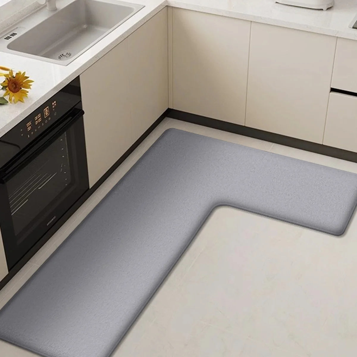 L-Shaped Anti-Fatigue Kitchen Mat with Non-Slip Backing – Soft Flannel, Washable and Highly Absorbent Kitchen Rug 3