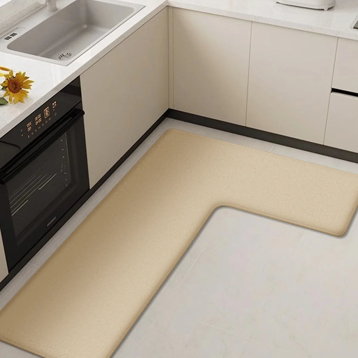 L-Shaped Anti-Fatigue Kitchen Mat with Non-Slip Backing – Soft Flannel, Washable and Highly Absorbent Kitchen Rug 7