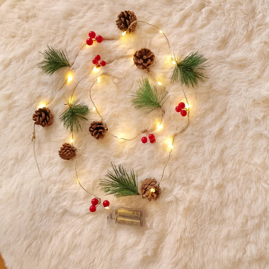 LED Christmas Bell & Pine Cone String Lights - Battery Operated Warm Glow 11