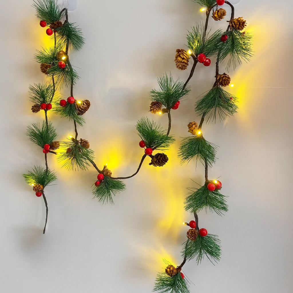 LED Christmas Bell & Pine Cone String Lights - Battery Operated Warm Glow 13