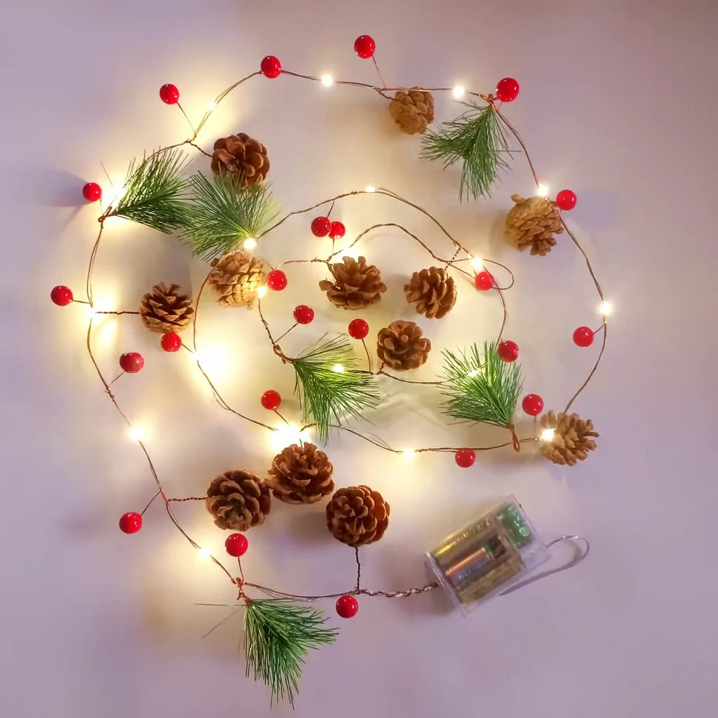 LED Christmas Bell & Pine Cone String Lights - Battery Operated Warm Glow 4