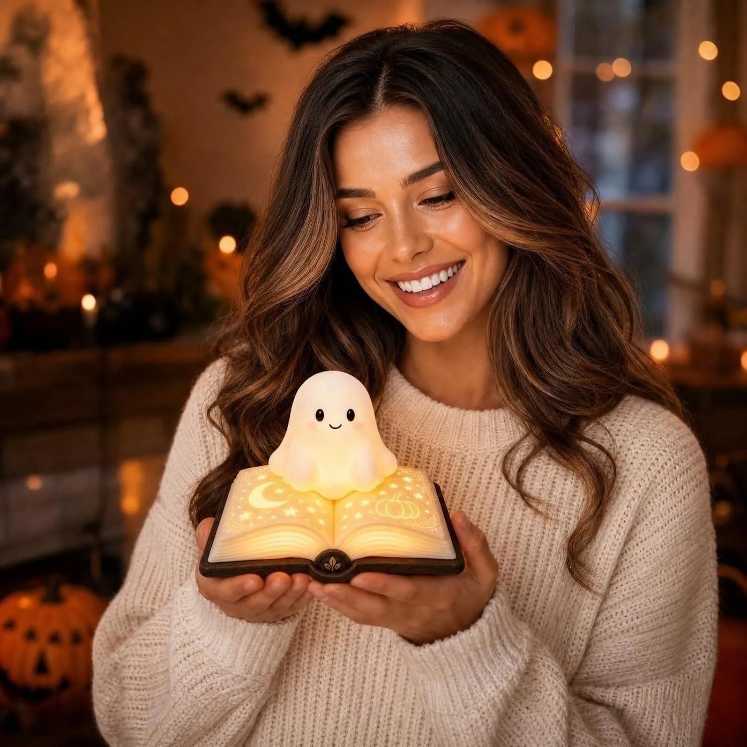 LED Ghost Book Night Light - Warm Glow Resin Lamp for Kids' Rooms 1